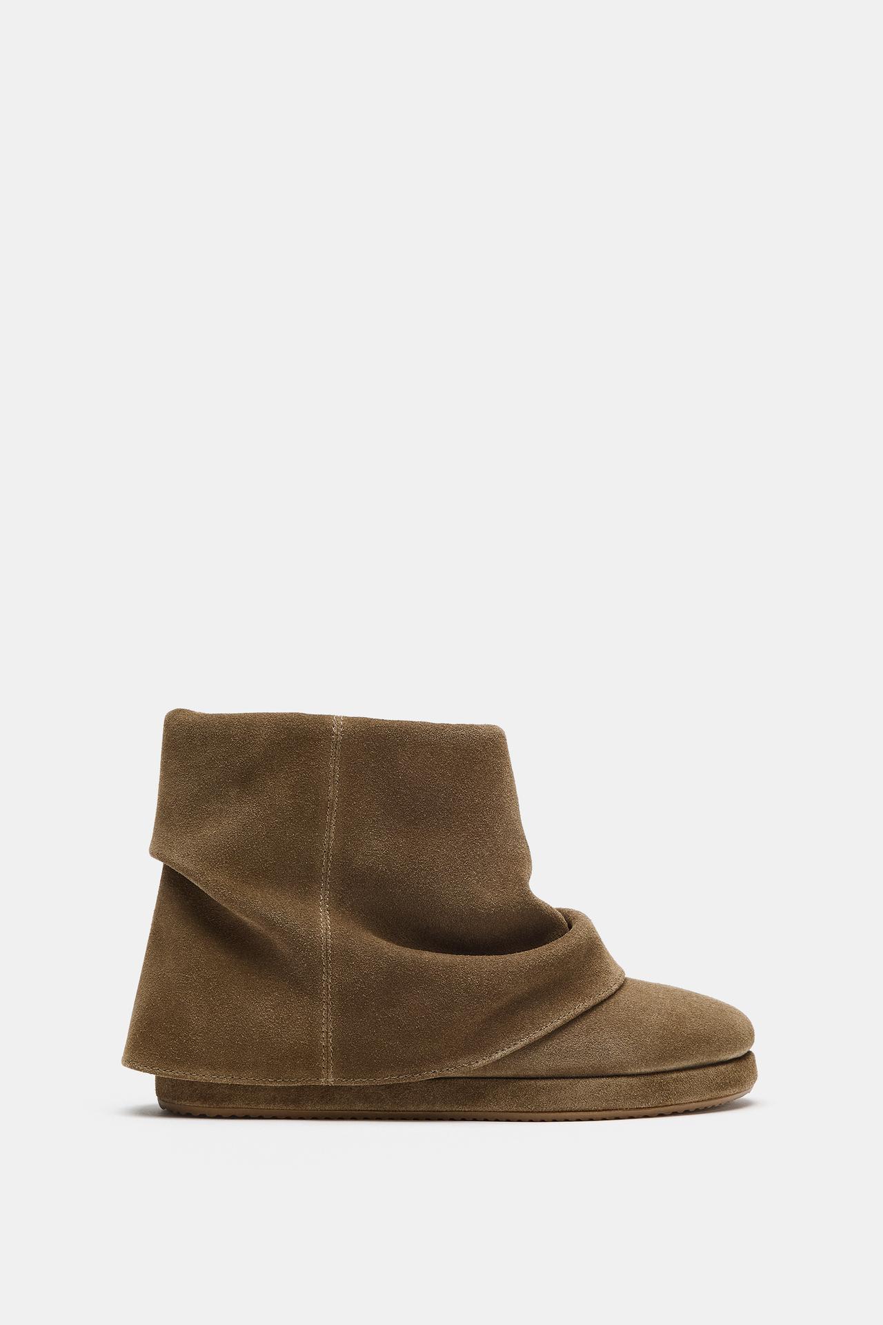 LEATHER ANKLE BOOTS WITH LAYERED DETAIL — Khaki Green