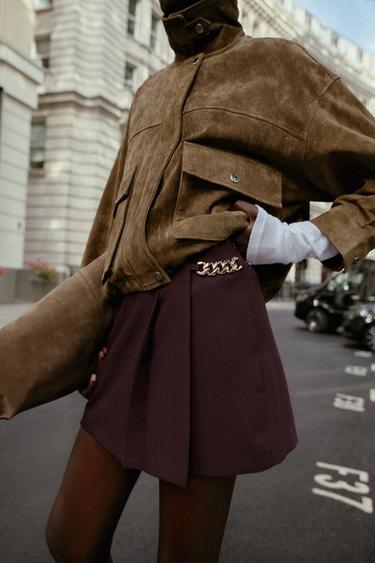 PLEATED CHAIN BERMUDA SHORTS - Burgundy by Zara - Image 1