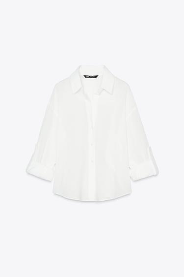Zara TAB SLEEVE SHIRT - Oyster-white