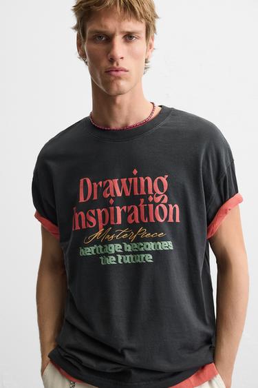WASHED PRINT T-SHIRT - Dark anthracite by Zara - Image 4