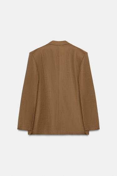 VESTE CROISÉE EN LIN À MANCHES RETROUSSÉES - Caramel de Zara - Image 6