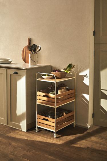 WOOD AND METAL STORAGE CART - Light beige by Zara