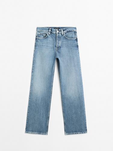 Zara Cotton blend high-waist straight-leg jeans - Aquamarine