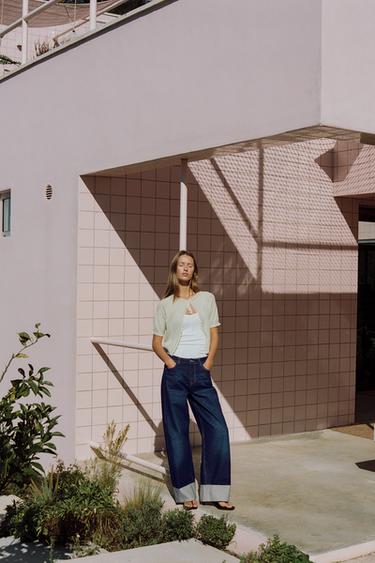 GILET EN MAILLE AVEC NŒUD ET DENTELLE - Vert pastel de Zara