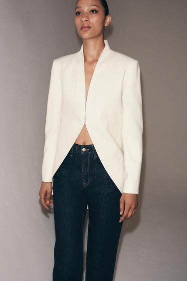 BLAZER LONGUE SANS REVERS ZW COLLECTION - Beige clair de Zara - Image 3