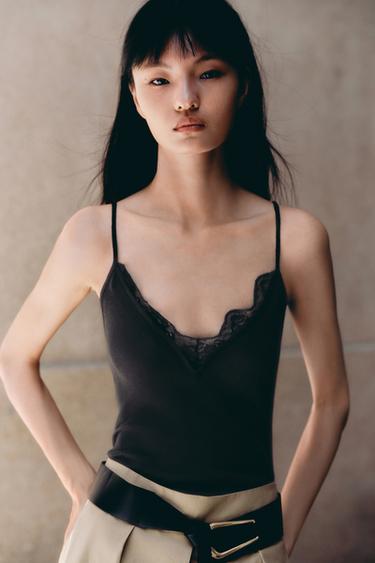 LACE STRAPPY TOP - Black by Zara