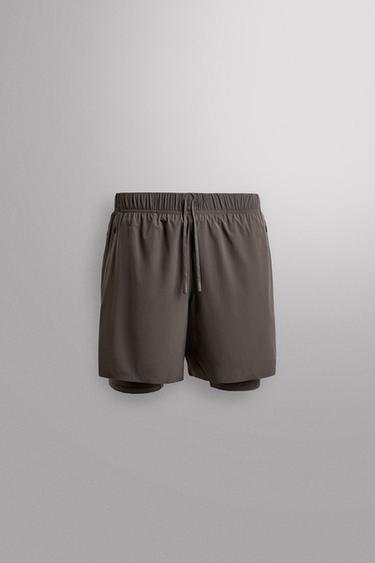 2-IN-1 TRAINING SHORTS - Taupe grey by Zara