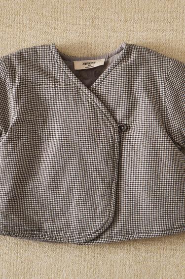 CHILDREN’S QUILTED CHECK JACKET - Grey green by Zara - Image 5