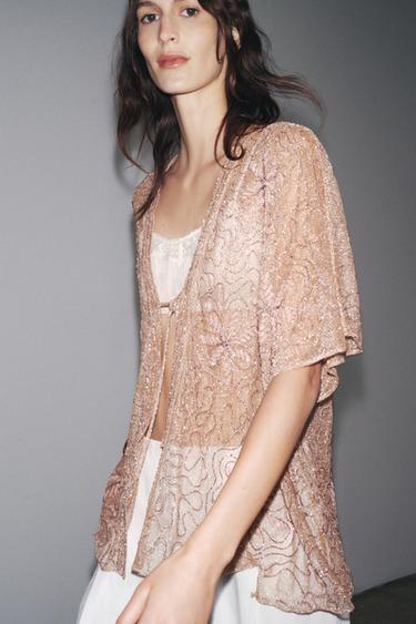 BLOUSE BRODÉE ZW COLLECTION - Rose pâle de Zara - Image 3