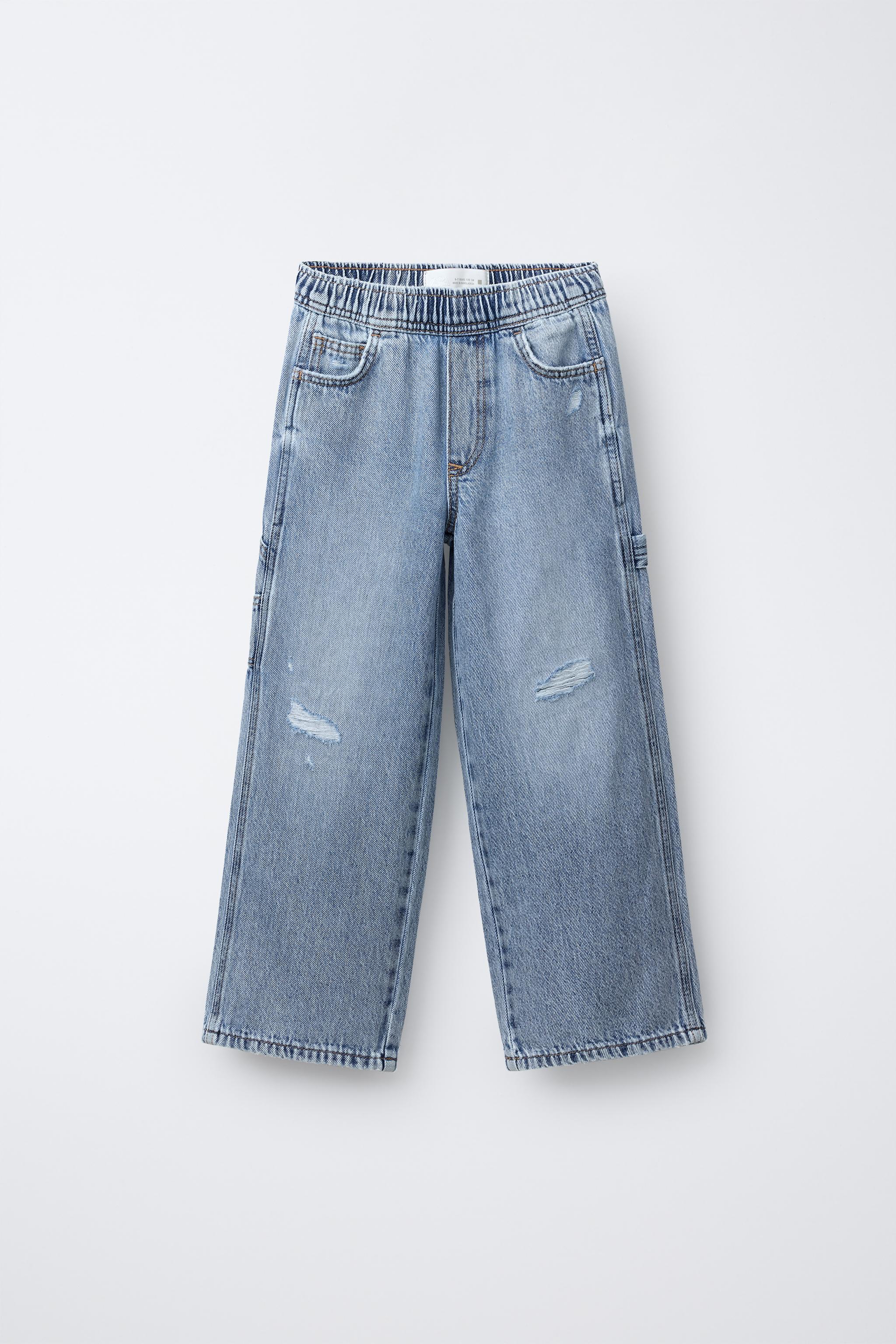 ダメージ加工 薄いブルー デニムジーンズ ダメージ加工カーペンタージーンズ - ライトブルー | ZARA Japan