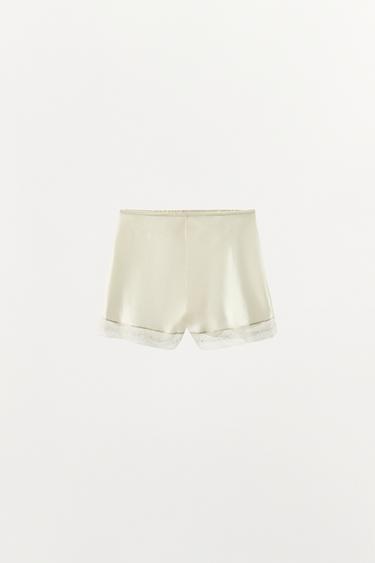 LACE TRIM SILK SHORTS - Ecru by Zara