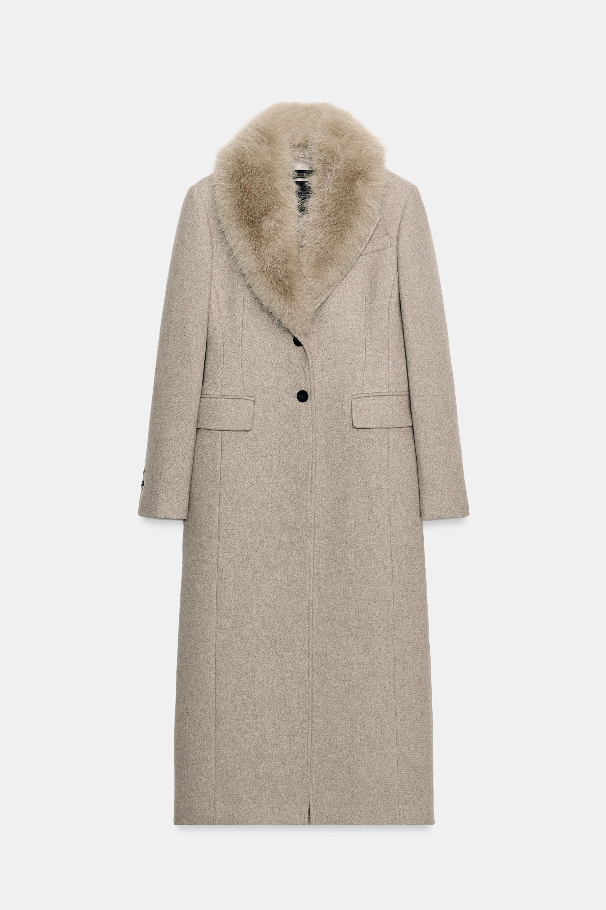 ZW COLLECTION WOOL FAUX FUR COLLAR COAT
