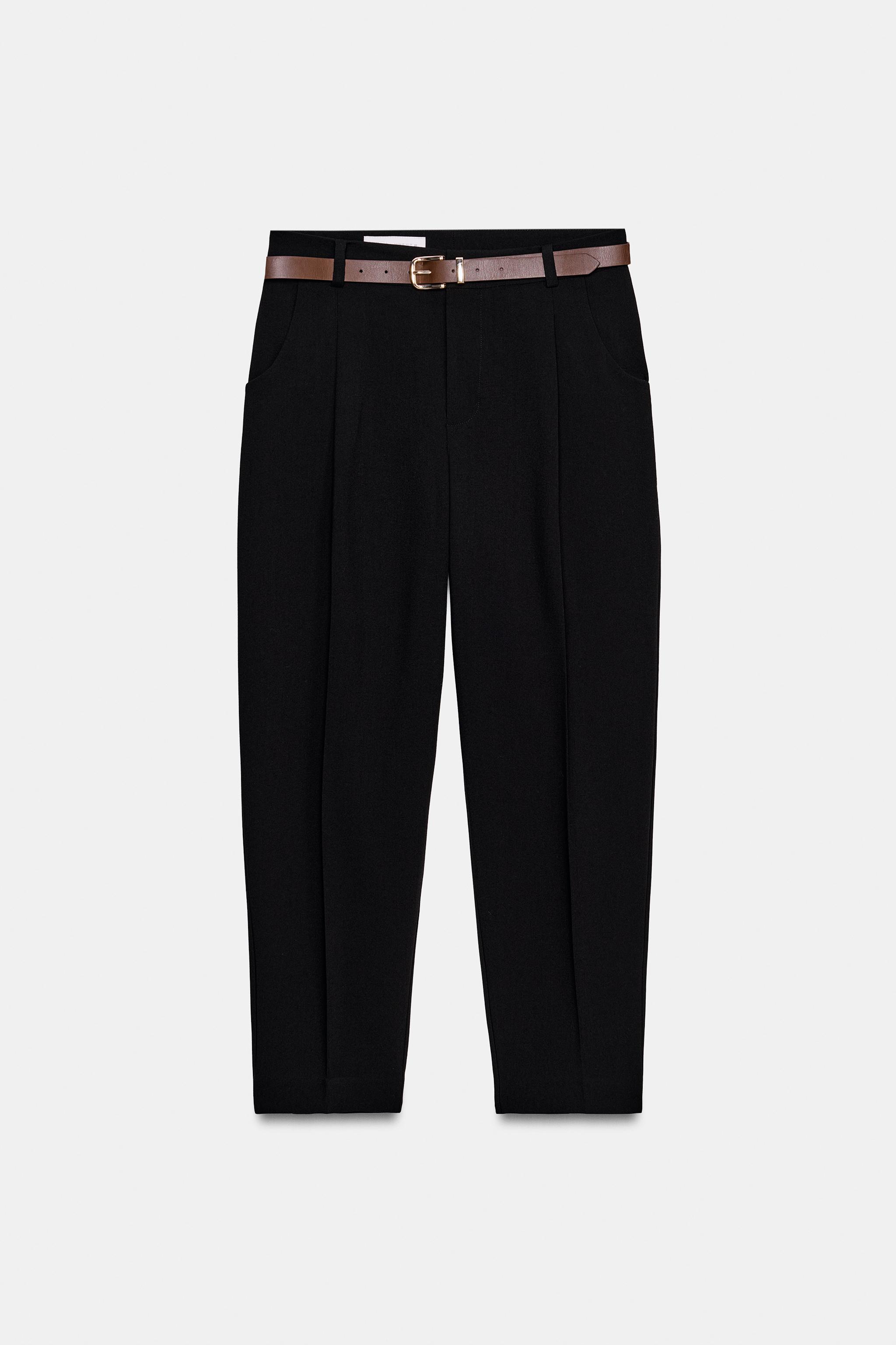 BELTED ANKLE PANTS — Black
