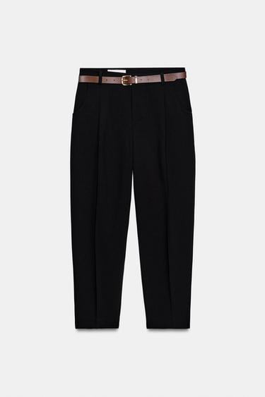 PANTALÓN TOBILLERO CINTURÓN - Negro de Zara