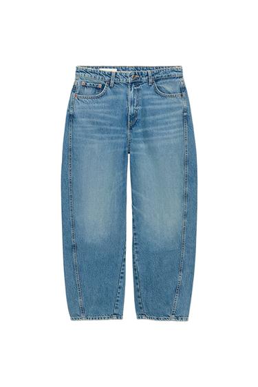 Zara TRF MID-RISE CROPPED VOLUMINOUS JEANS - Blue