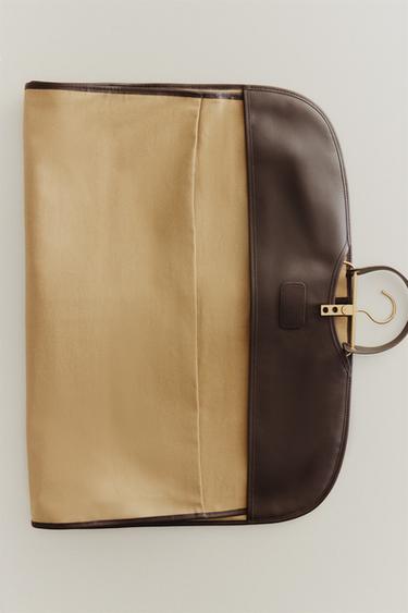 Zara LEATHER GARMENT BAG - Beige / Taupe brown
