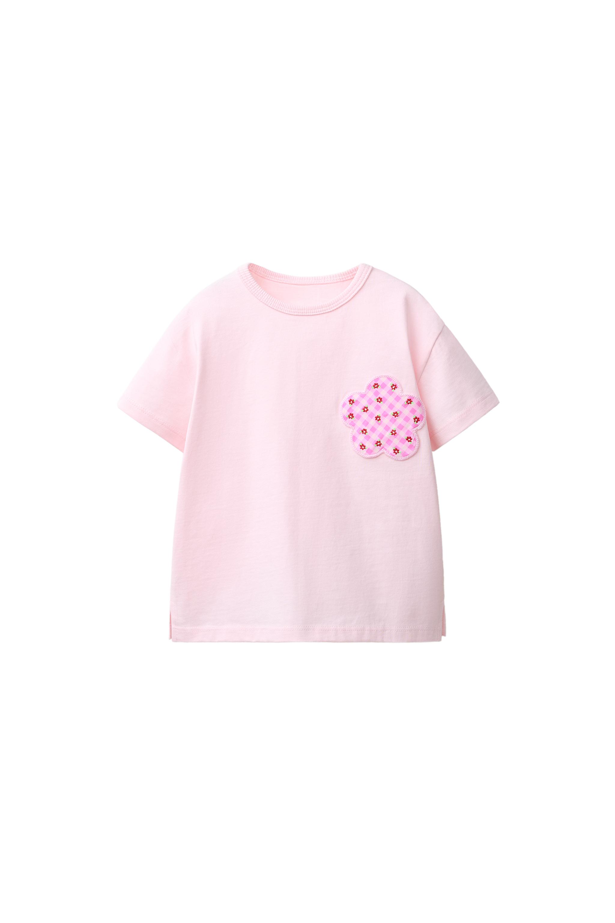 FLOWER APPLIQUÉ T-SHIRT — Pink