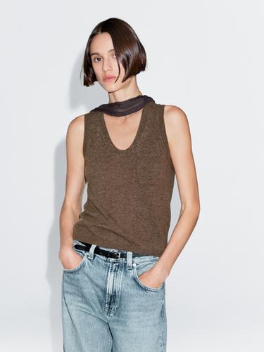 Zara Wool blend top with pocket detail - brown vigore