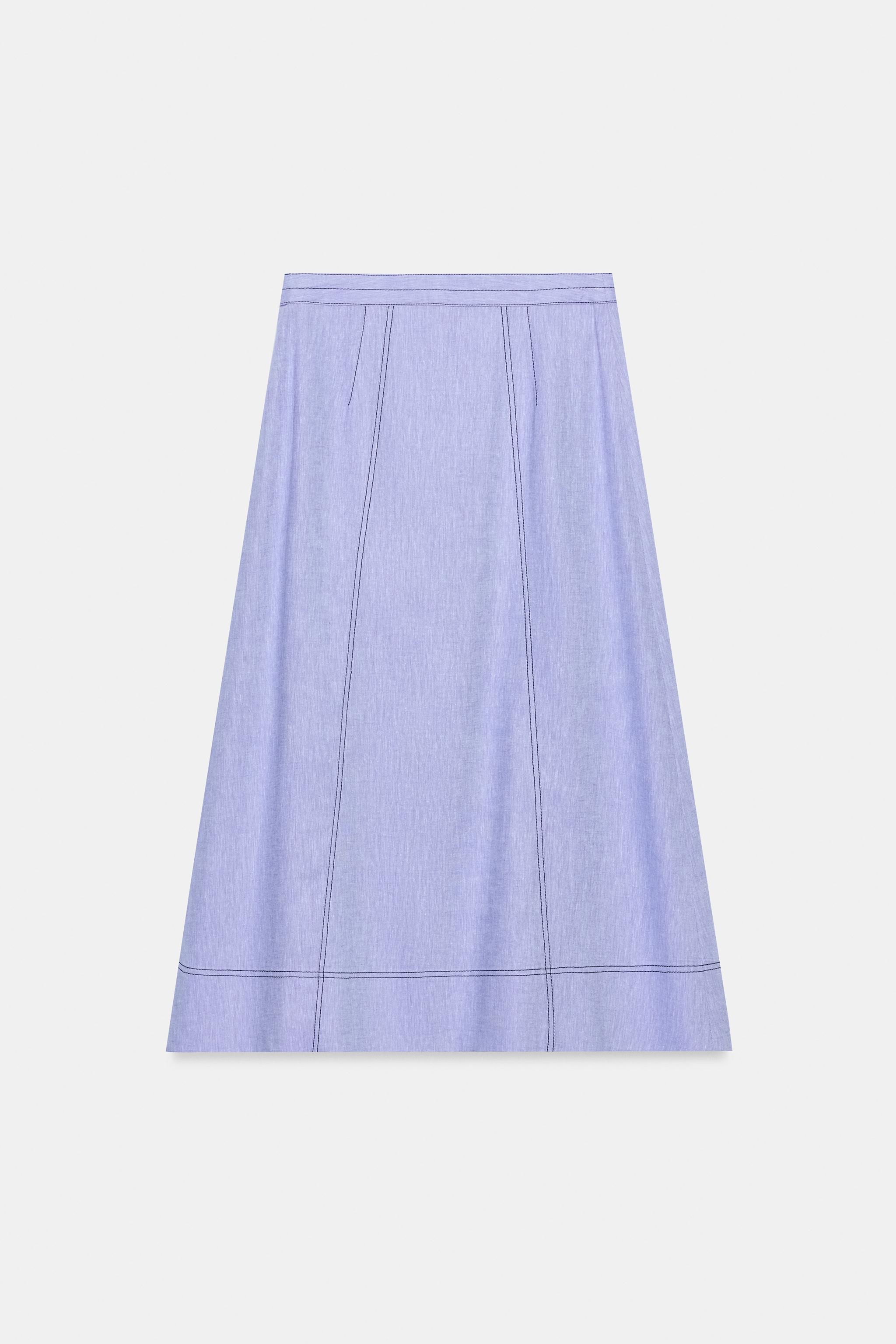 LINEN WRAP SKIRT WITH TOPSTITCHING - thumbnail 3