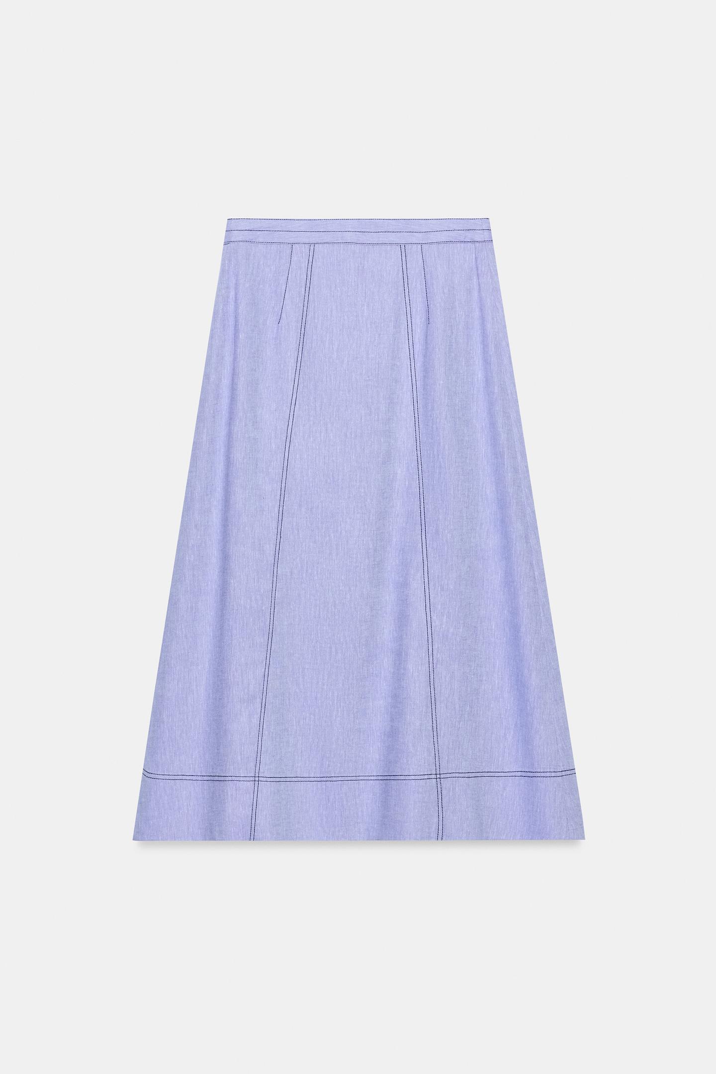 Женская юбка Zara Linen Wrap Skirt with Topstitching, цвет: Светлый синий — фото 2