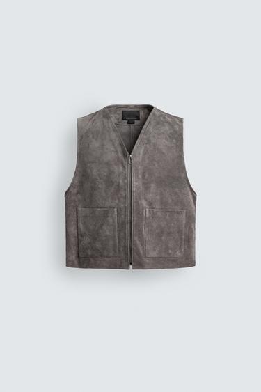 Zara RELAXED FIT SUEDE VEST - Gray