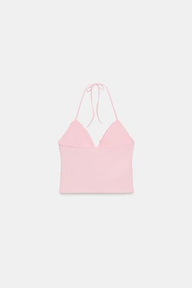HALTER TOP WITH SEQUINS - Pastel pink by Zara - Image 4