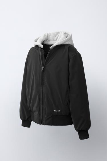 RUBBERISED BOMBER JACKET WITH DETACHABLE HOOD - Black by Zara