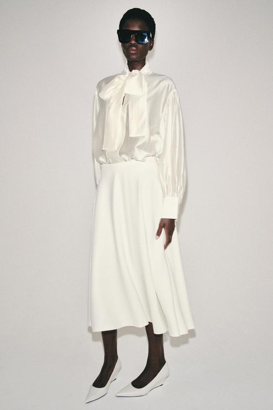 BLUSA ACETINADA COM LAÇOS ZW COLLECTION - Branco-marfim da Zara - Imagem 0