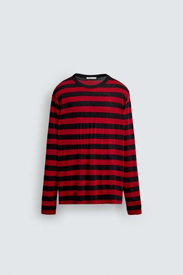 CAMISETA RAYAS CONTRASTE - Rojo de Zara