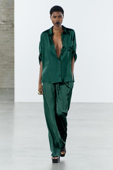 ZW COLLECTION STRAIGHT-FIT SATIN SHIM - Zumrad rang Zara tomonidan - Tasvir 0