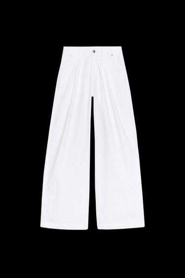 Zara Z1975 MID RISE WIDE LEG PLEATED JEANS - White - Image 0
