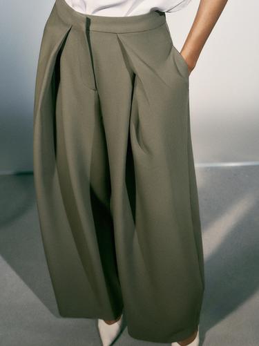 PLEATED WIDE-LEG PANTS — Khaki 2