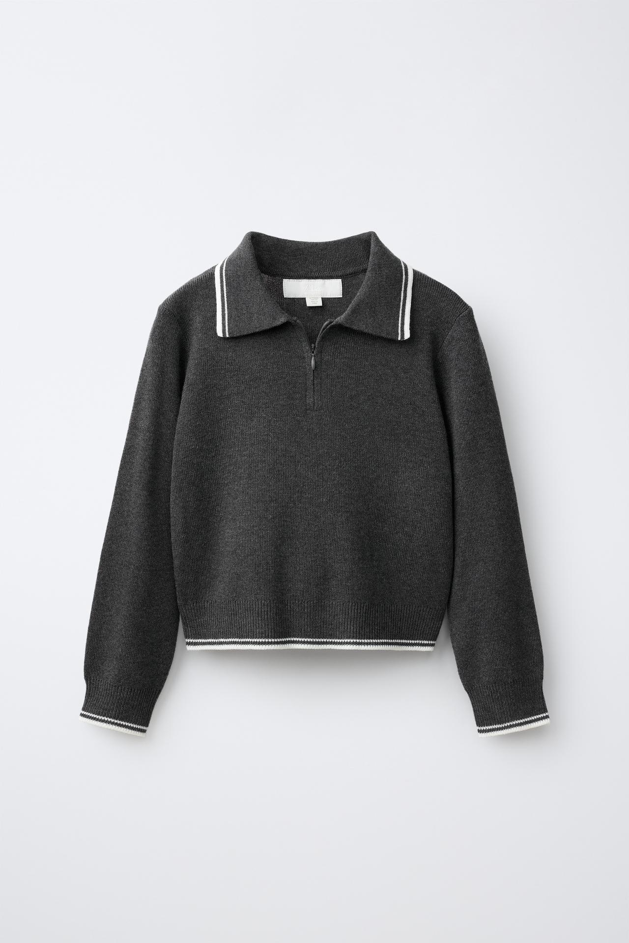 KNIT ZIP-UP JUMPER — Gray