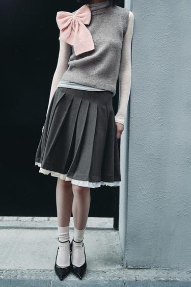MIDI SKIRT WITH BOX PLEATS AND RUFFLES - Dark grey by Zara