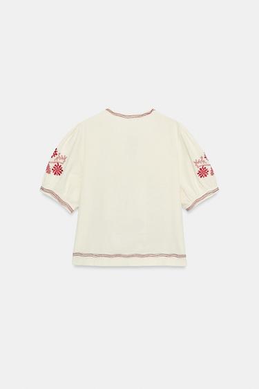 BLOUSE BRODERIES ET POMPONS - Blanc de Zara - Image 6