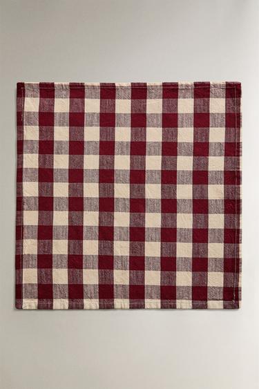 PACK OF LARGE CHECK NAPKINS (PACK OF 2) - Burgundy by Zara - Image 1