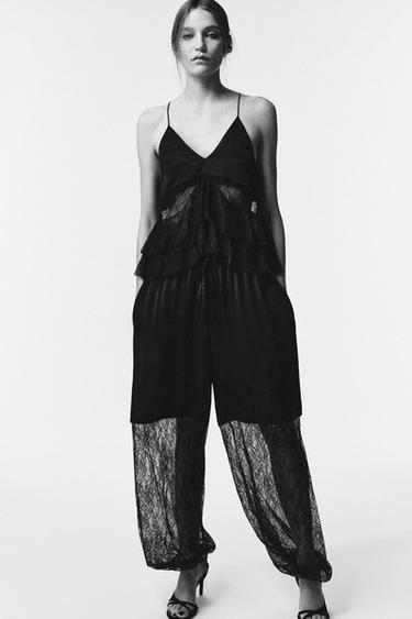 Zara LIMITED EDITION COMBINED LACE PANTS - Black
