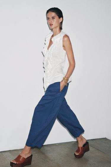 ZW COLLECTION LINEN RUFFLE SHIRT - White by Zara - Image 3