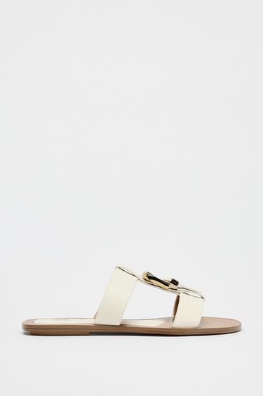 DOUBLE-STRAP FLAT SANDALS WITH BUCKLE - white by Zara