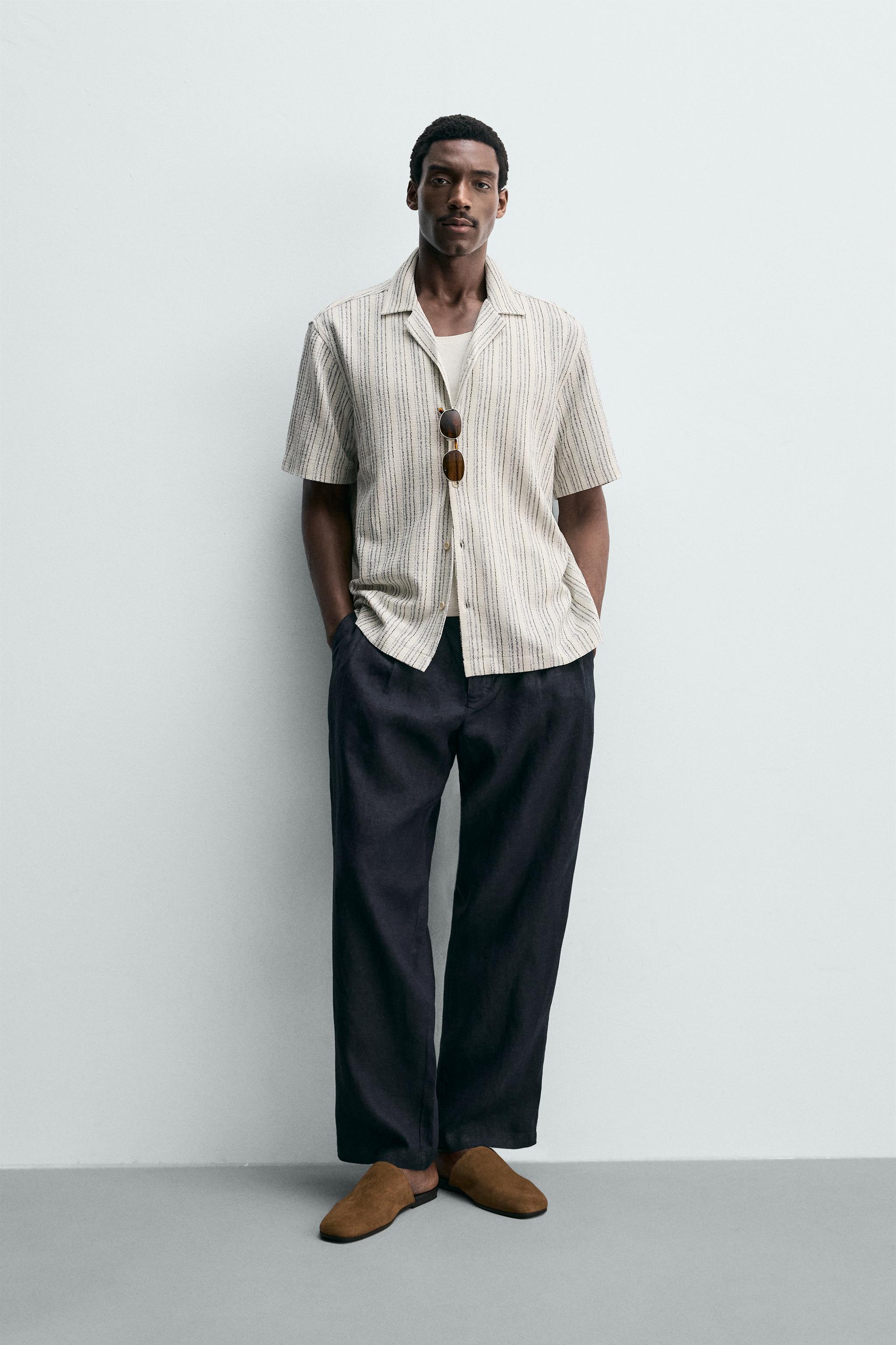 REGULAR FIT TEXTURED SHIRT - Ecru / Blue | ZARA Singapore
