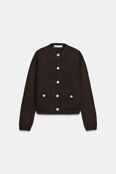 TRICOT VEST MET GOUDKLEURIGE KNOOP - Bruin van Zara