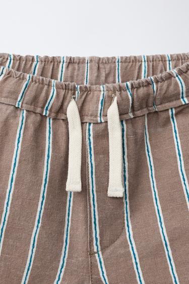 SHORT EN COTON ET LIN À RAYURES - Marron clair de Zara - Image 2