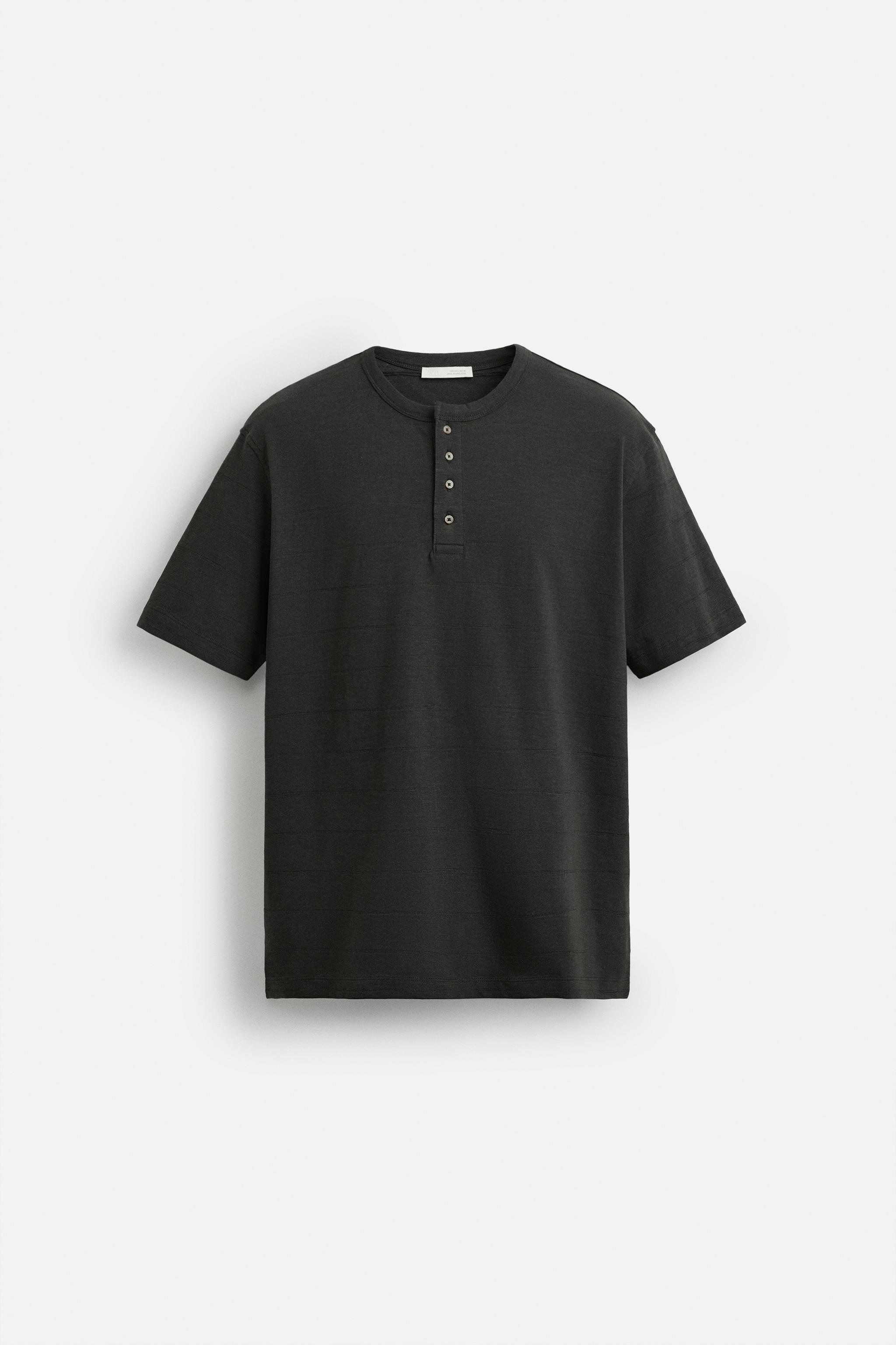 国内発送★ZARA★ボタンネックストライプ*Tシャツ ボタンネックストライプTシャツ - カーキ | ZARA Japan / 日本