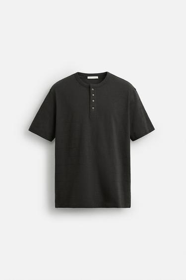 CAMISETA CUELLO BOTONES RAYAS - Khaki de Zara