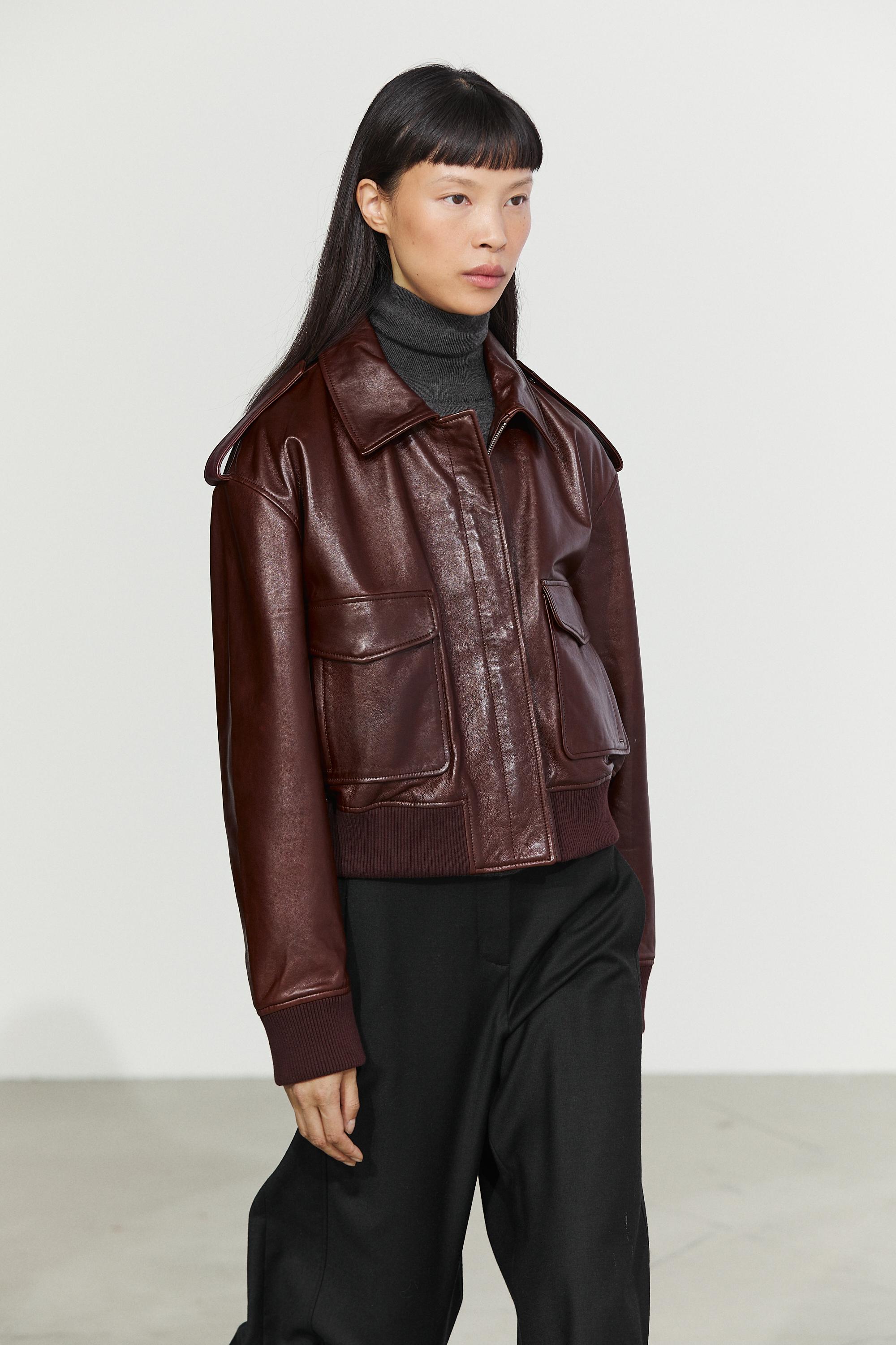 Nappa leather bomber jacket with pockets