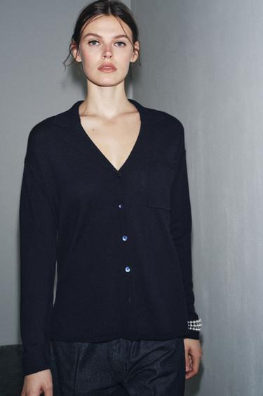 TRIKO POLO 100% LESHI SHUMË E BUTË OVERSIZE - Blu marinari nga Zara