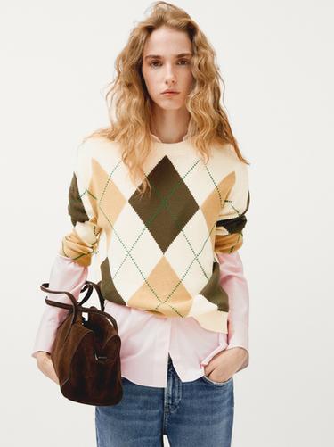 Pull à losanges en maille de coton - Écru de Zara