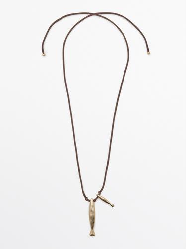 Zara Silk cord necklace with fish - Golden - Image 0