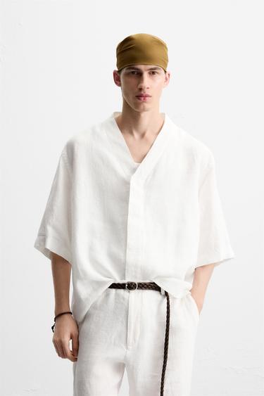 100% LINEN OVERSHIRT - White by Zara