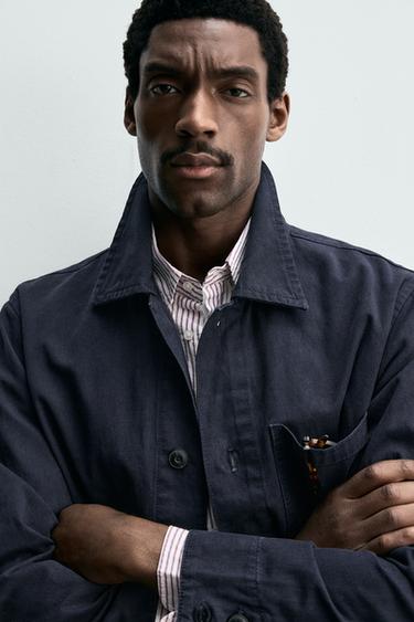 REGULAR FIT LINEN BLEND DENIM OVERSHIRT - Midnight blue by Zara - Image 4